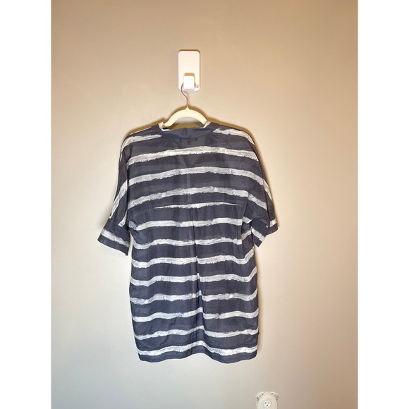 Lafayette 148 New York • Silk Blend Striped Short Sleeve Button Up Shirt Top M - Picture 6 of 7